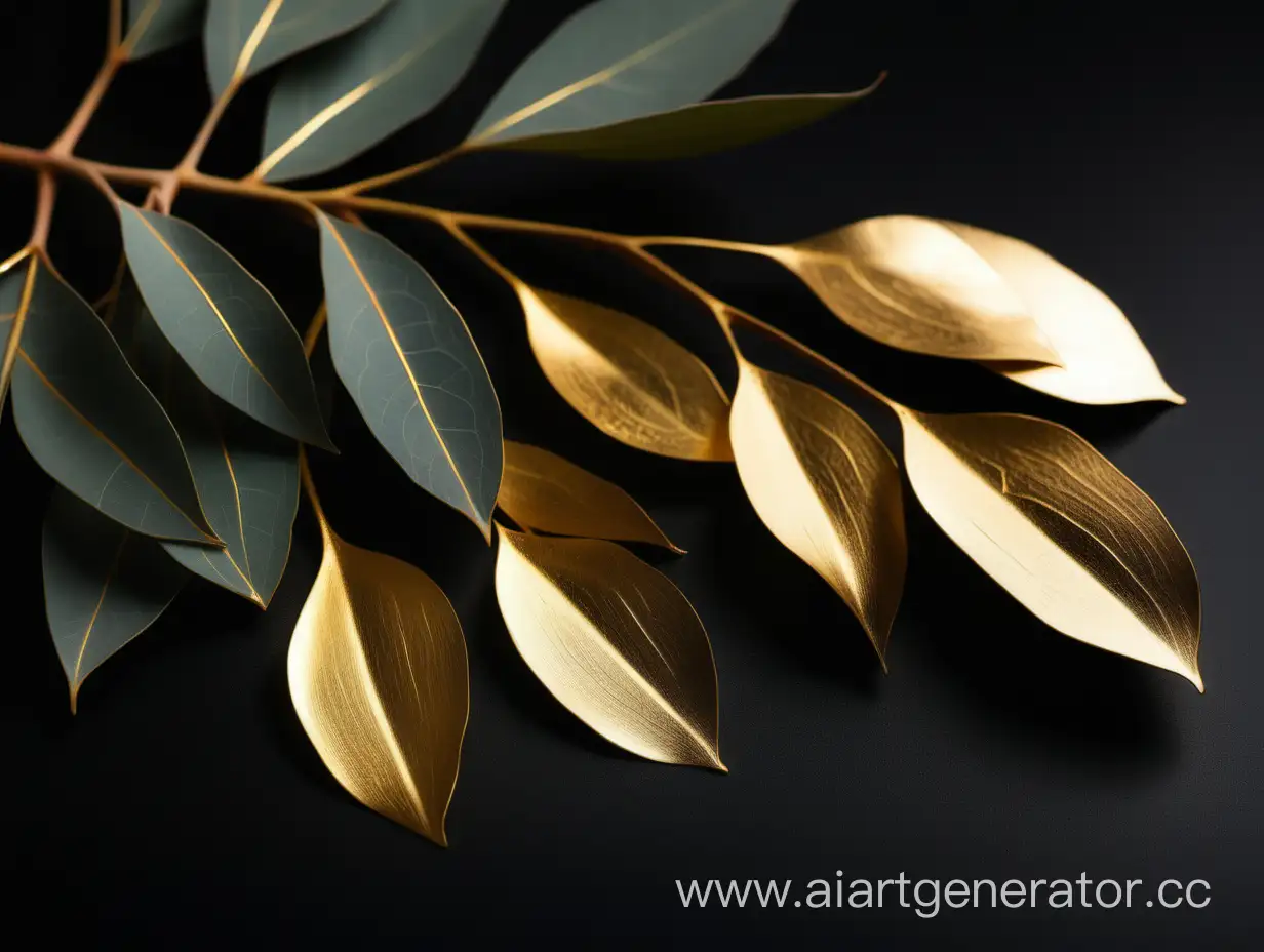 Eucalyptus Essential Oil
 GOLDEN COLOR WITH METALLIC SHINE on a black background