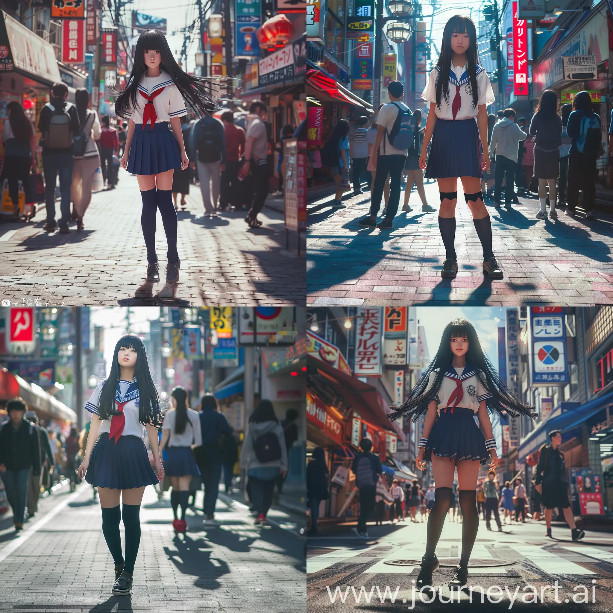Japanese-High-School-Girl-in-Classic-Sailor-Uniform-on-Akihabara-Streets