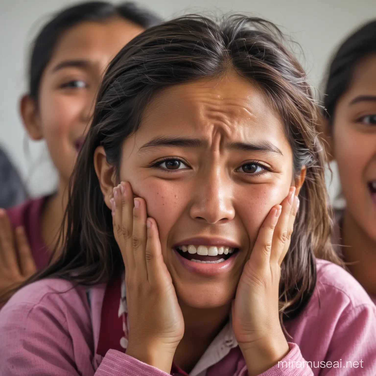 A nepali girl crying in school due to dental pain