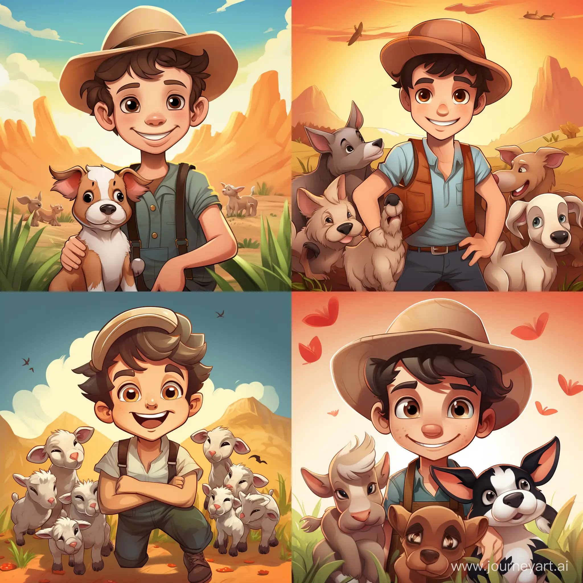Joyful-Cartoon-Farmer-Boy-Surrounded-by-Happy-Animals