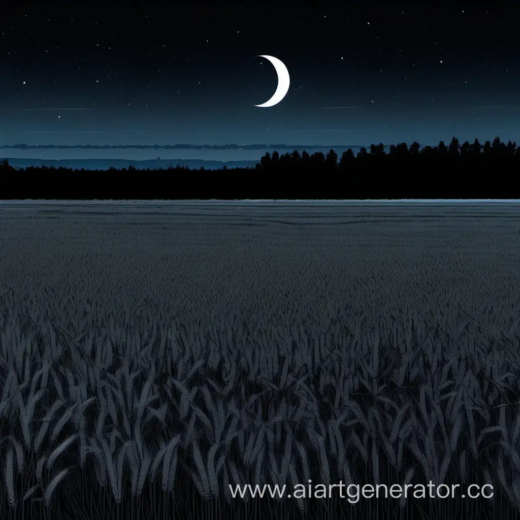 Enchanting-Night-by-the-Black-Lake-with-Wheat-Field-and-Distant-Forest