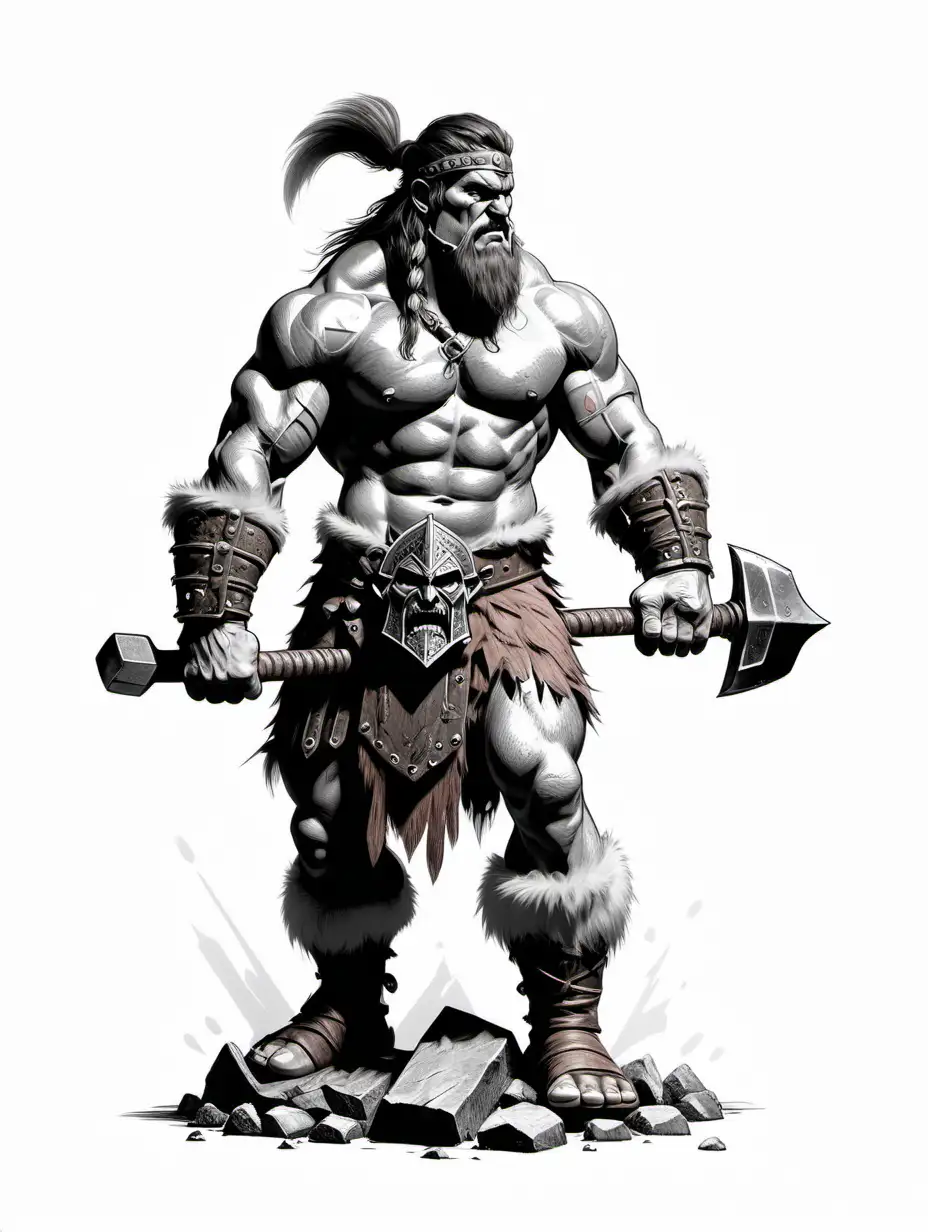 Scandinavian-Miniature-Barbarian-Warrior-with-Hammer-on-White-Background