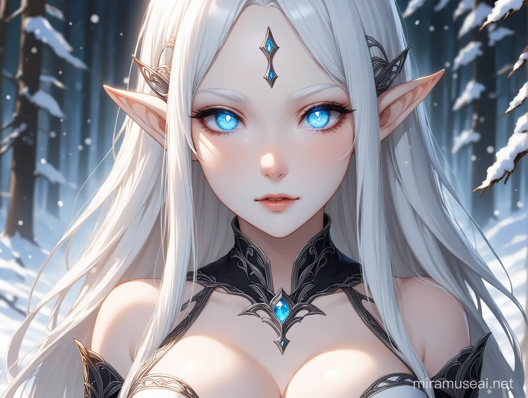 Elegant Elven Maiden with SnowWhite Features and Piercing Gray Eyes