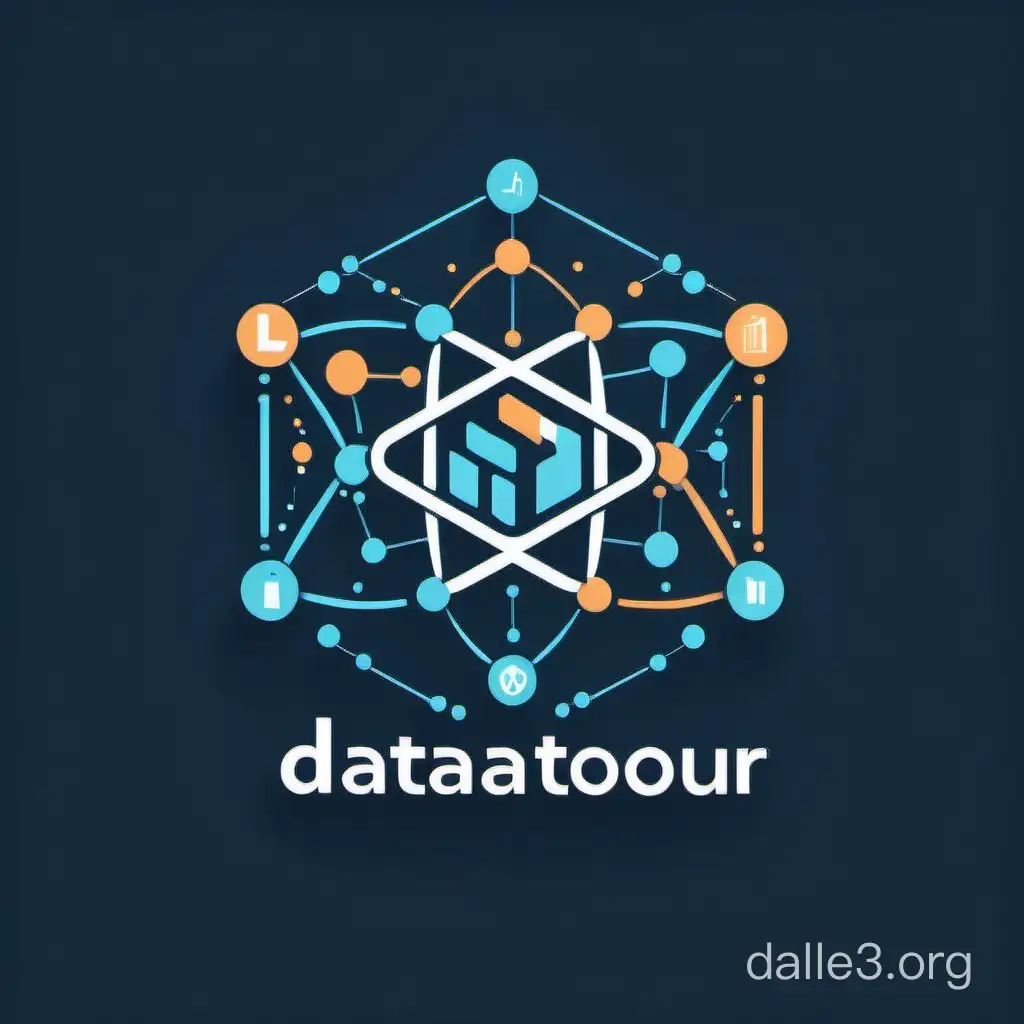 Develop a logo for "DataFtour," emphasizing its peer-to-peer learning aspect in the field of data science. The design should reflect collaboration, knowledge sharing, and the essence of data science. Consider incorporating elements that signify a sense of partnership, learning, and possibly integrate subtle data-related symbols. Ensure that the text "DataFtour" is prominently featured and communicates a balance between the peer-to-peer concept and the domain of data science.