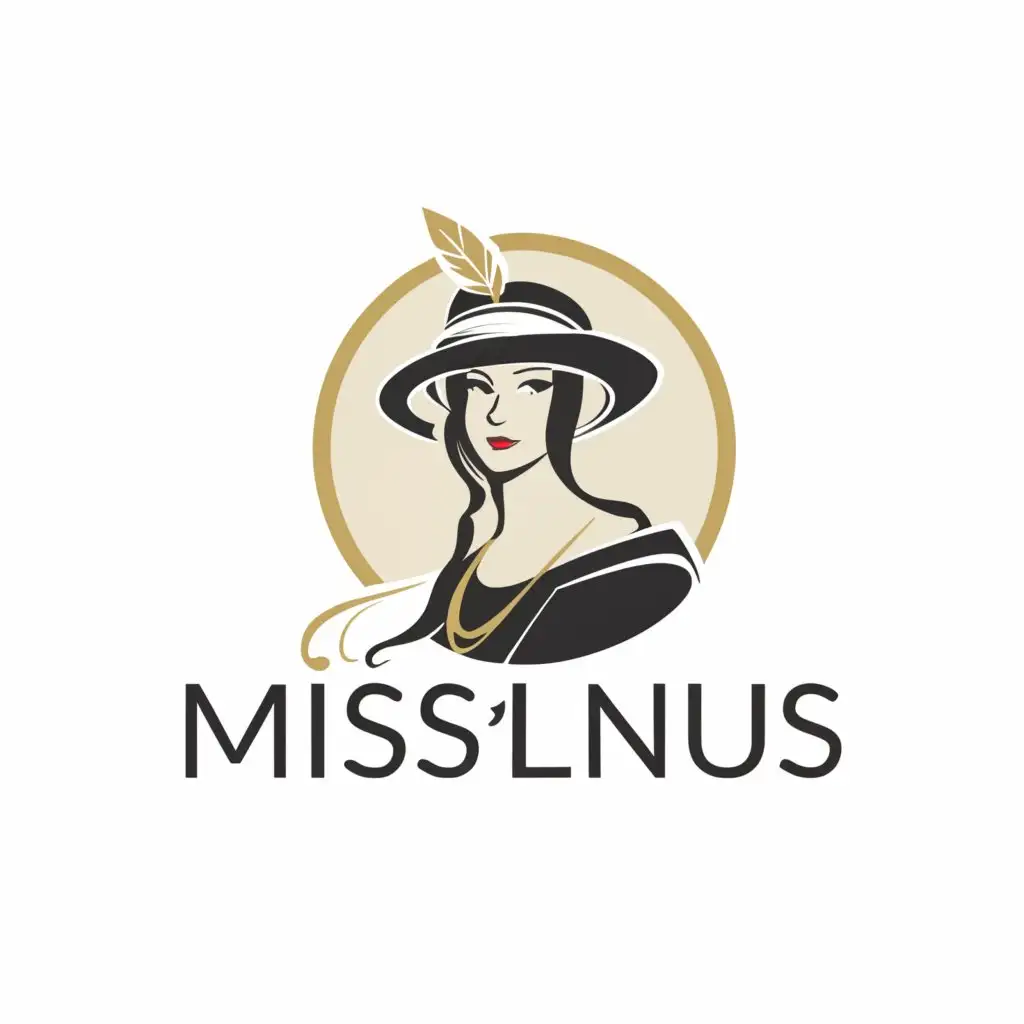 a logo design,with the text "Miss~Linius", main symbol:A lady wearing hat and a feather on it,Moderate,clear background