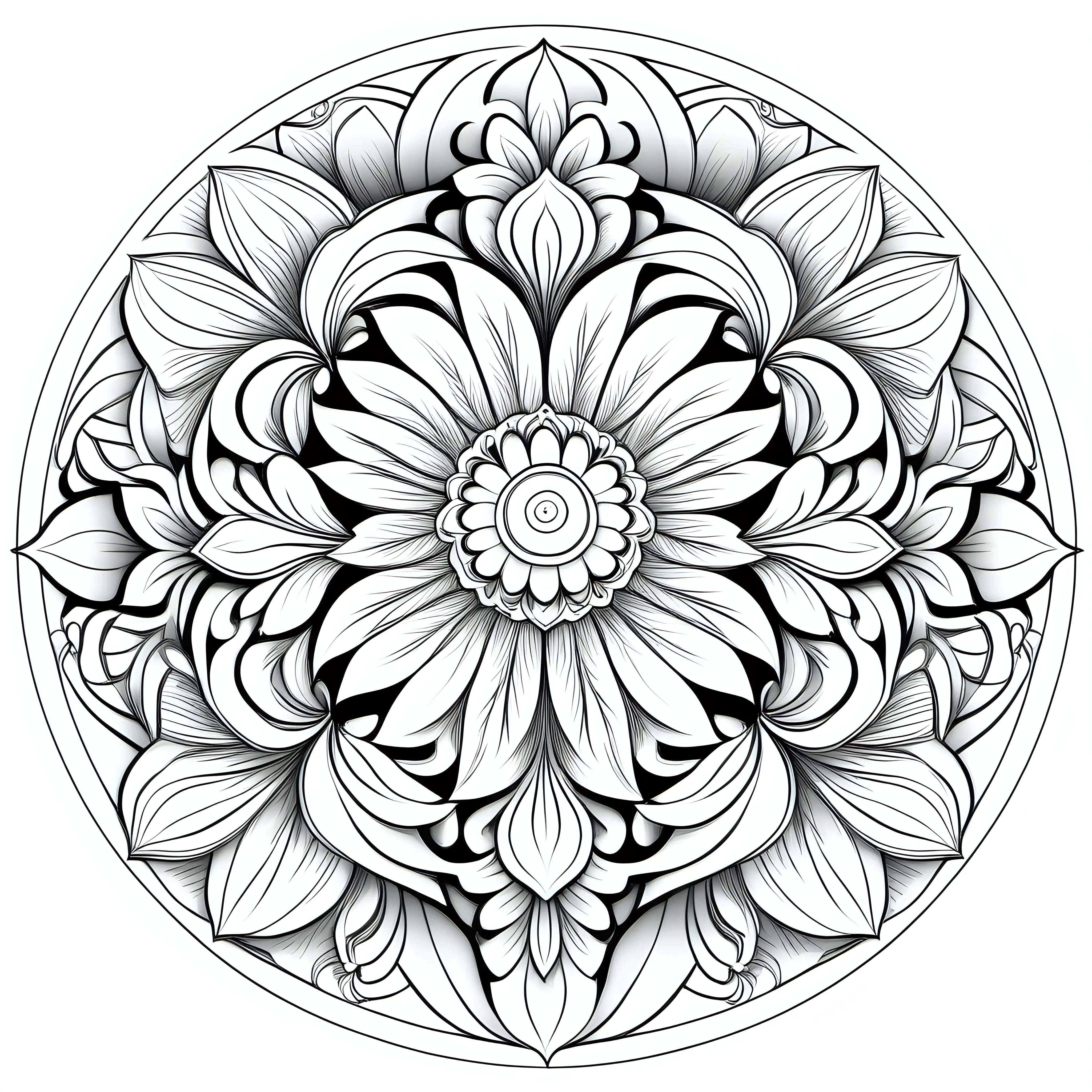 Floral Mandala Coloring Design with Intricate Symmetry