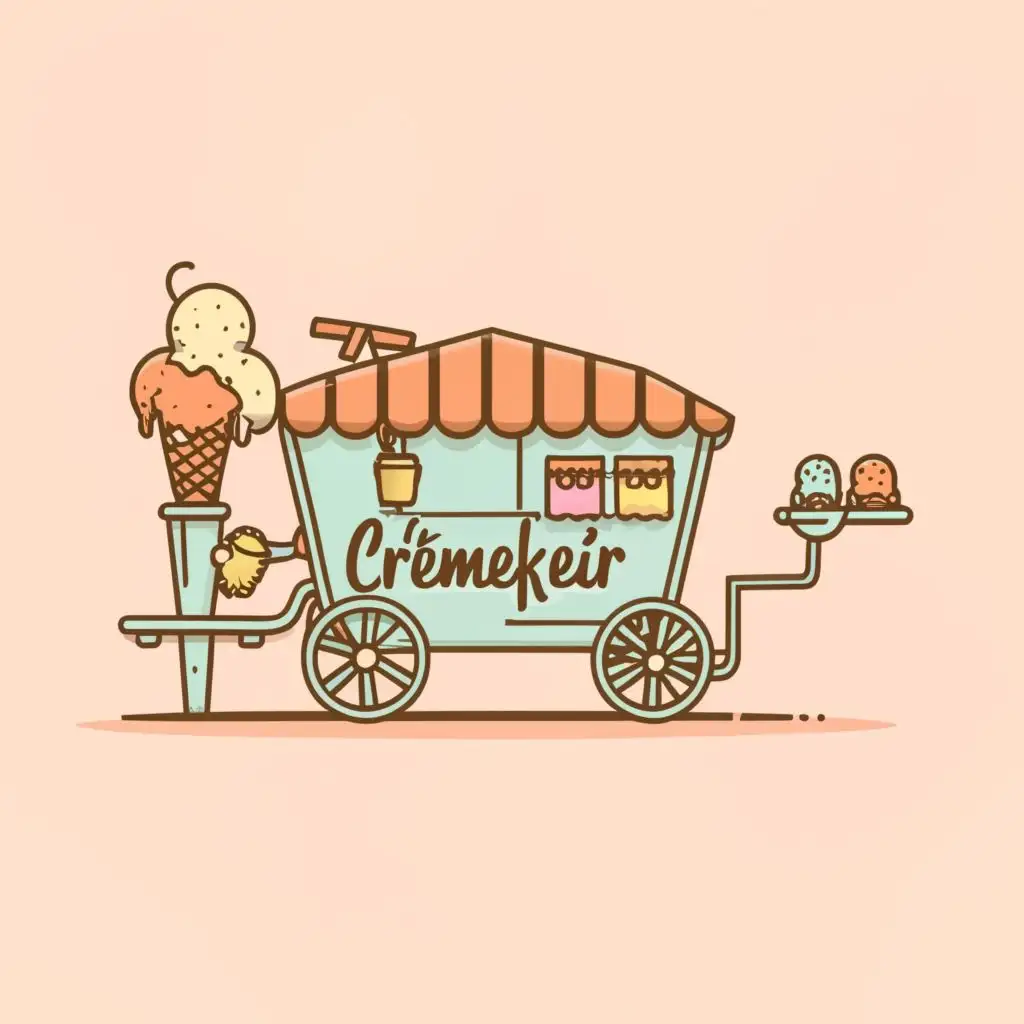 logo, Ice cream cart, with the text "Crémekeir
light colours", typography