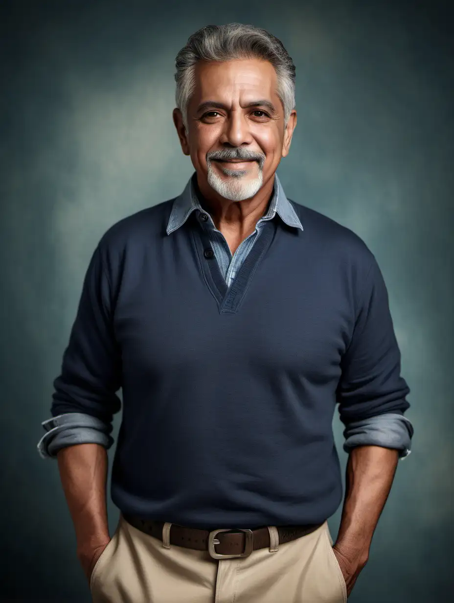 Stylish Casual Look of a Handsome 60YearOld Hispanic Man