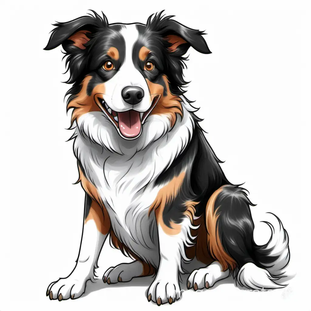 Hand-Illustrated-Young-Tri-Colour-Border-Collie-Captivating-Art-of-a-Playful-Canine