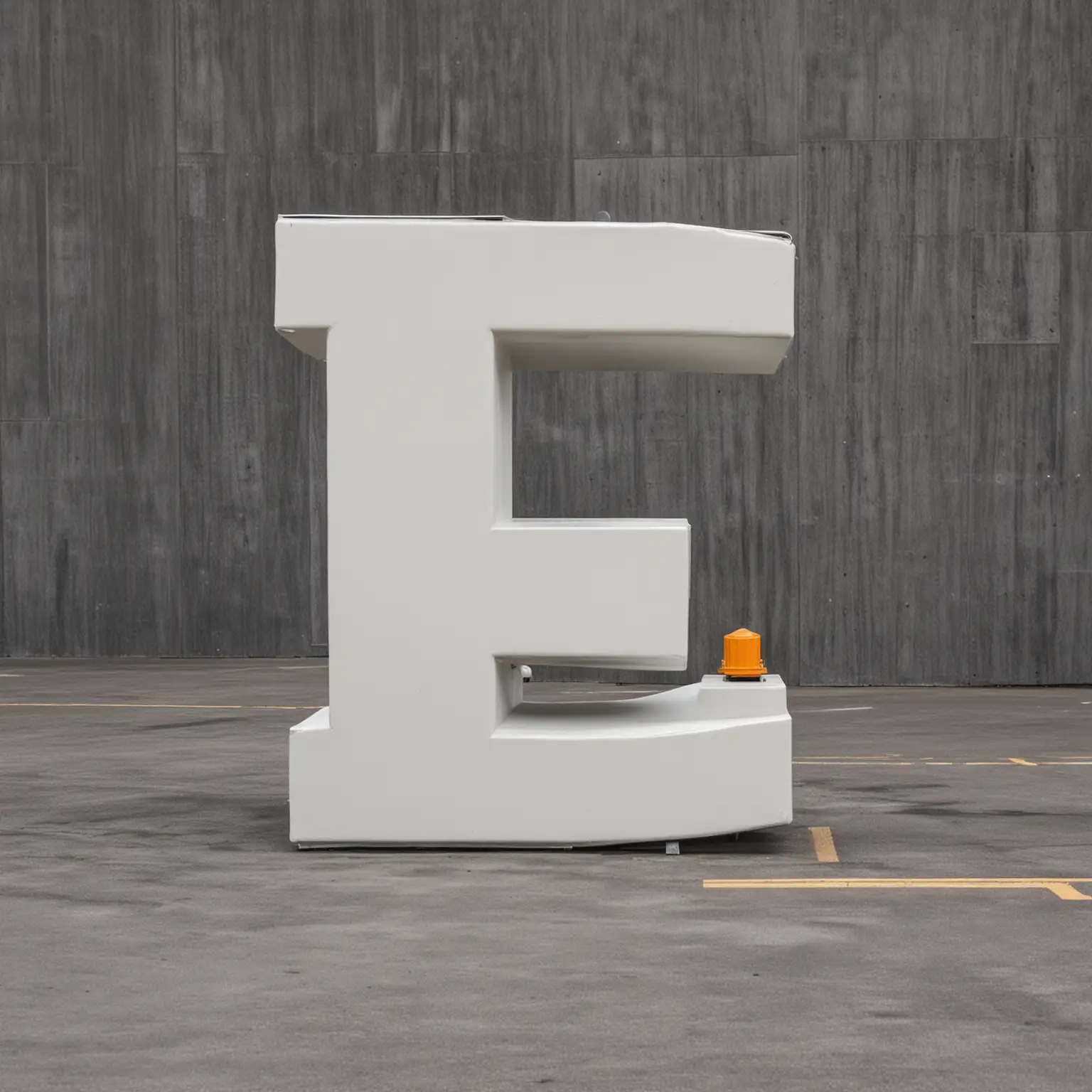 Industrial Giant Letter E Amidst Machinery
