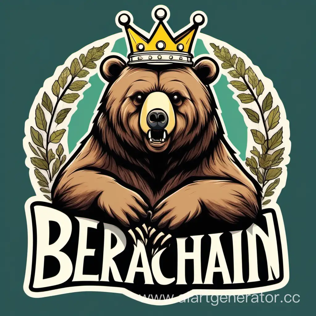 медведь гризли в мультяшном стиле с короной на голове и надпись berachain