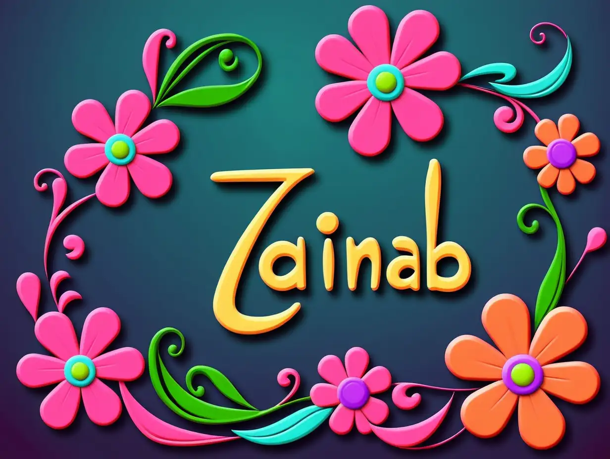 Creative Zainab Name Art with Vibrant Colors and Flourishing Calligraphy