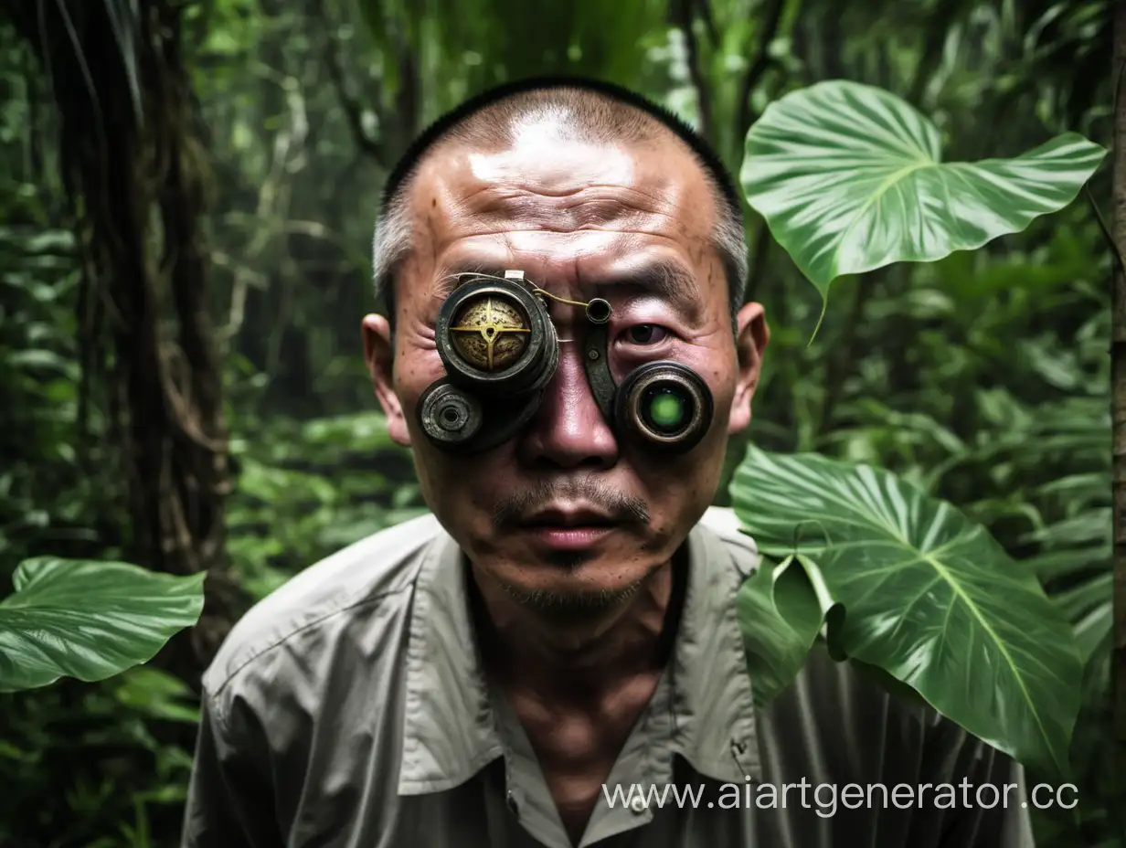 OneEyed-Chinese-Explorer-in-the-Enigmatic-Jungle
