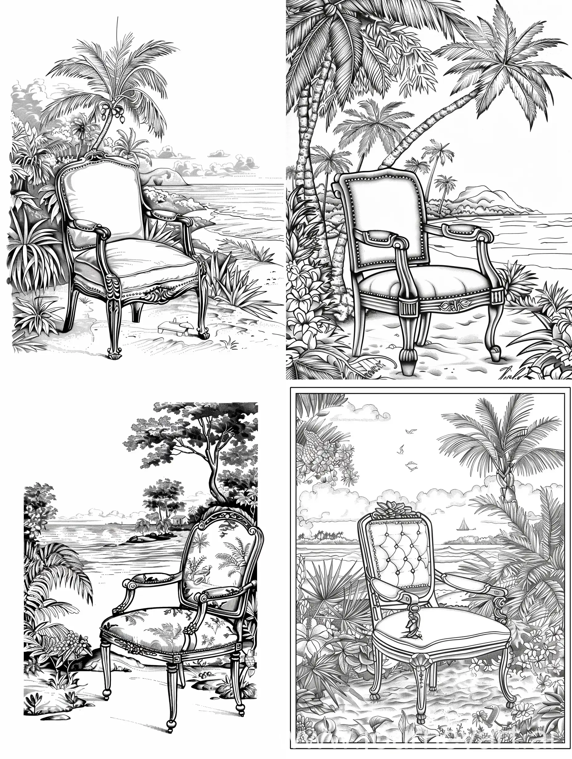 ColonialEra-Chair-and-Beach-Scenes-in-Black-and-White