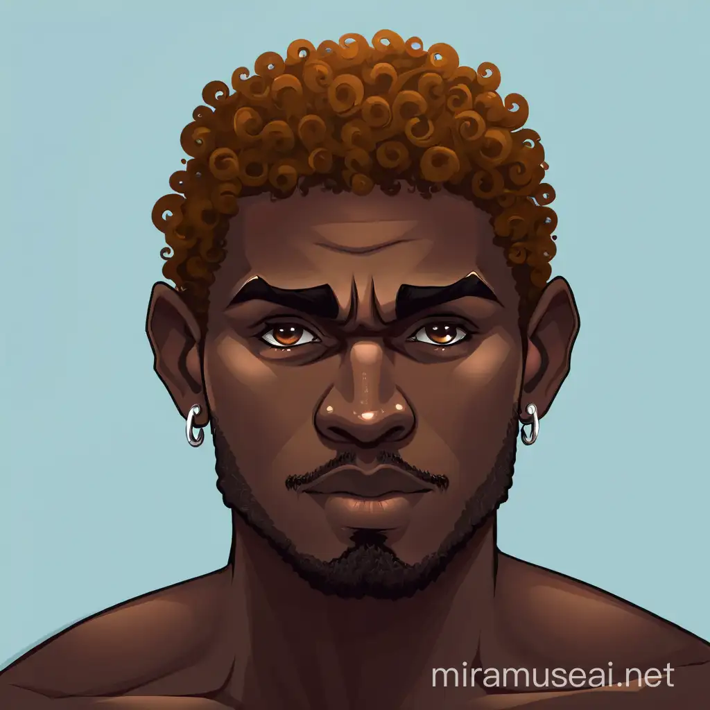 strong man, curly hair, piercings