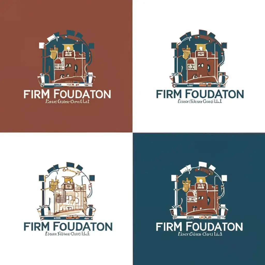 logo, School Badge Divided into four parts, each part of which has a picture that expresses college, with the text "Firm Foundaton Ltd", typography, be used in Education industry
