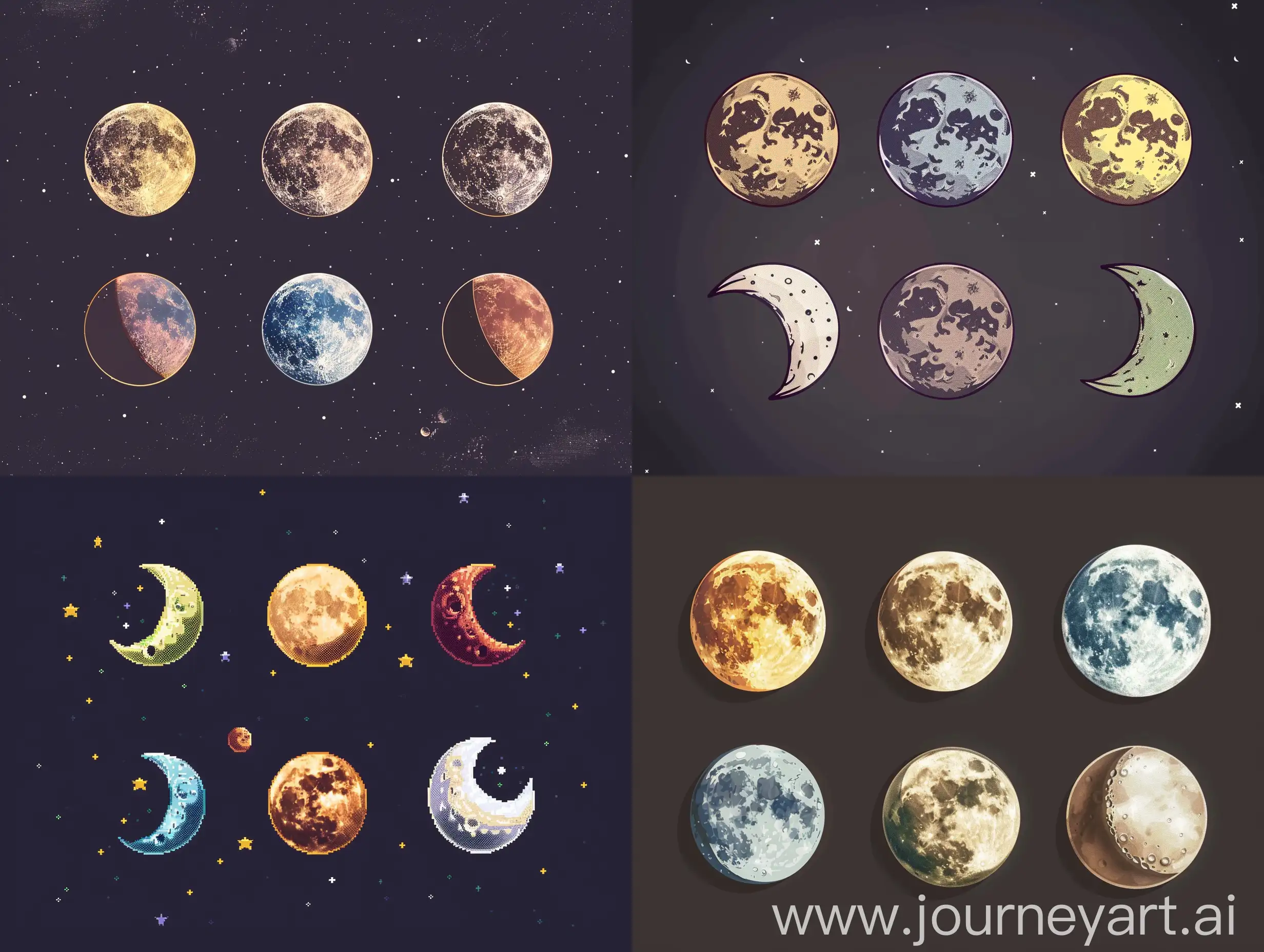 Vintage-8Bit-Moon-Icons-Collection-Nostalgic-Pixel-Art-Set-from-Low-to-High-Quality