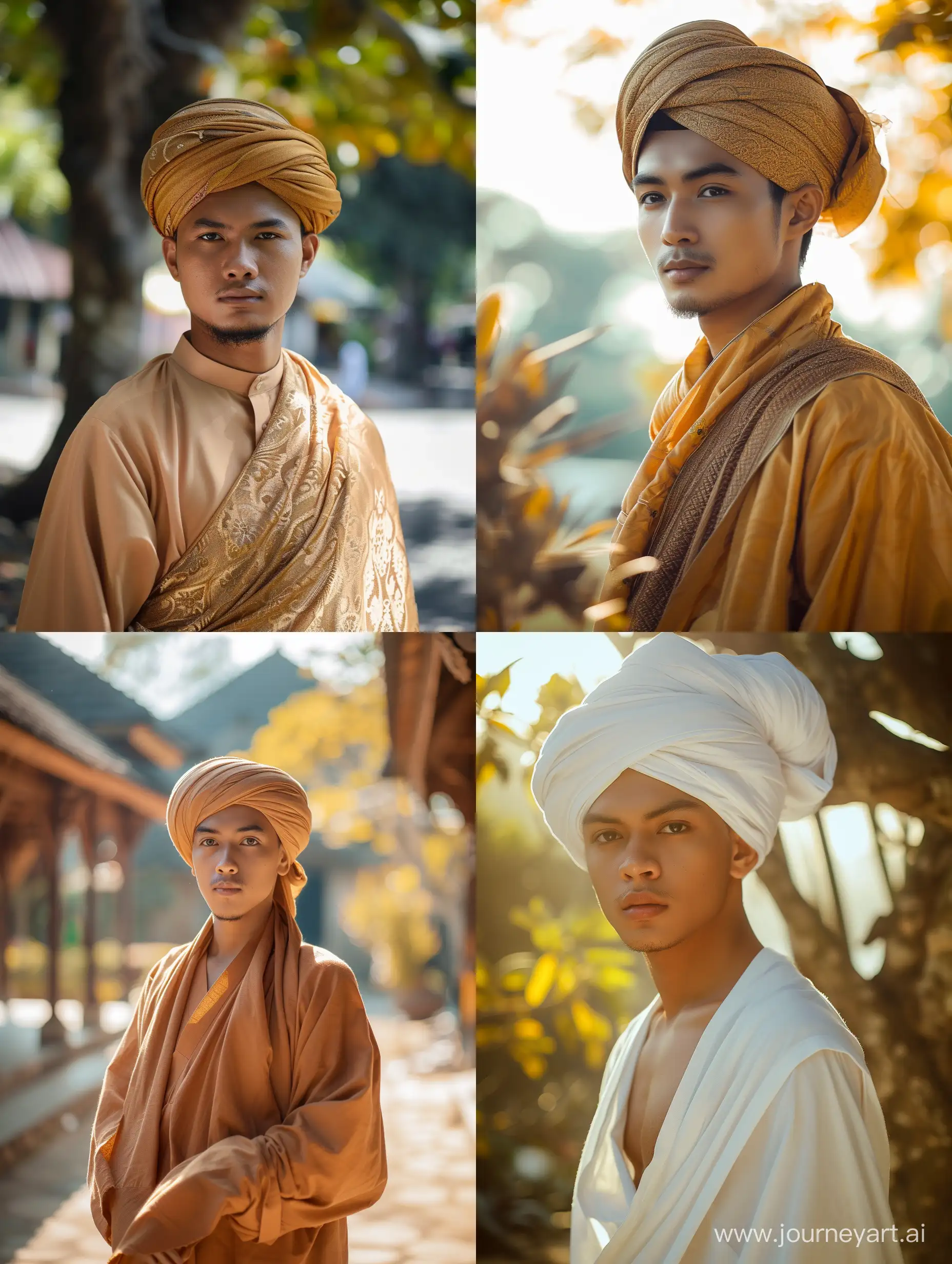 Handsome-Indonesian-Muslim-Man-Poses-in-Traditional-Attire-under-Sunlit-Sky