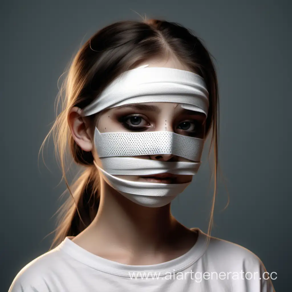 a girl with bandages on her face in a realistic style