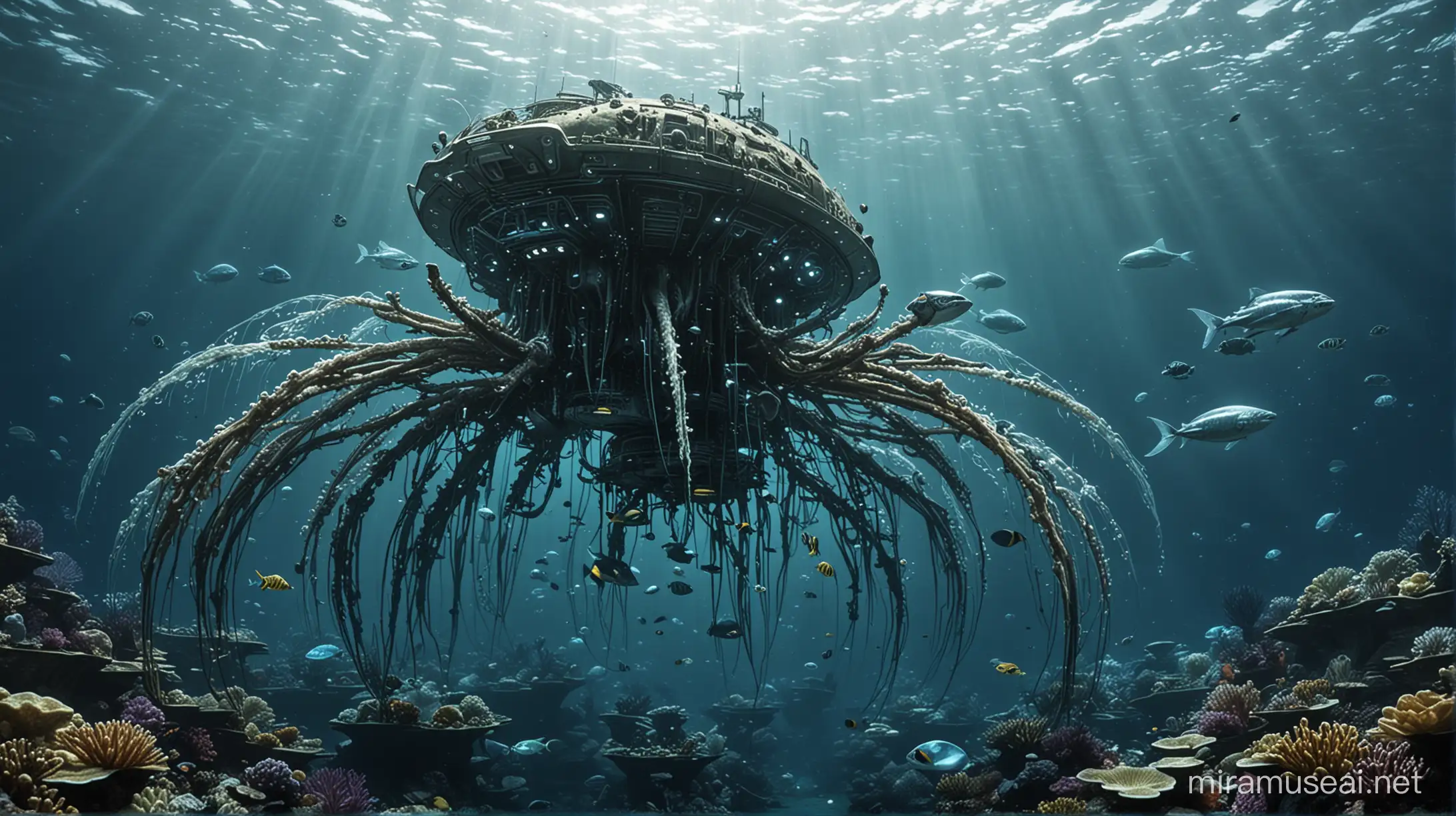 Intricate Underwater Civilization Exploration Advanced Aquatic Beings in Deep Ocean Colonization
