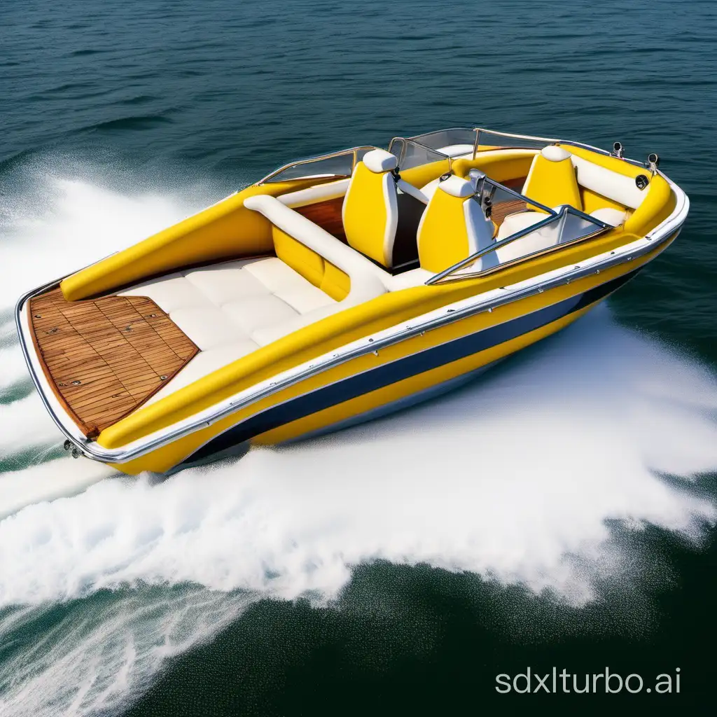 Motorboat for four person. With yellow skin on the deck