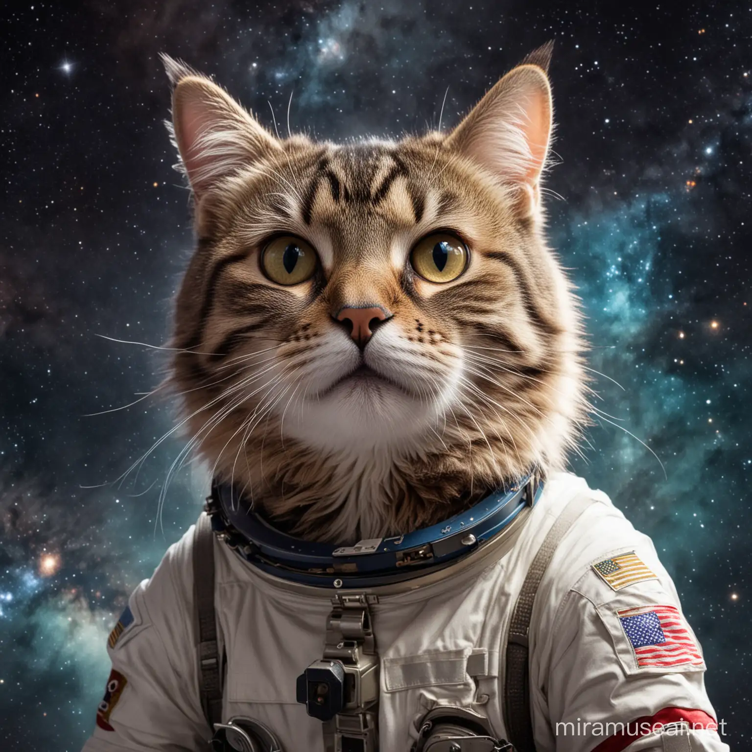 Tabby Cat Floating Amongst Cosmic Stars