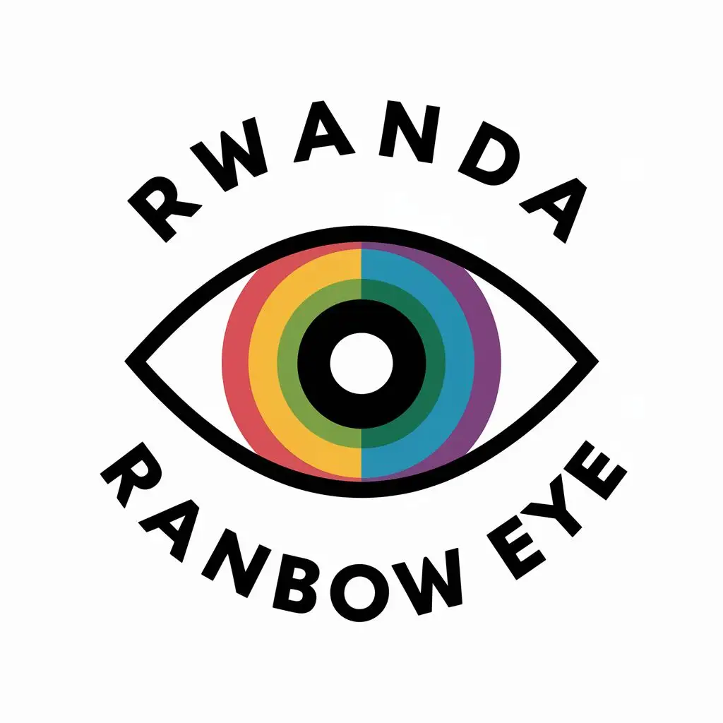logo, Rainbow eye, with the text "Rwanda Rainbow Eye", typography