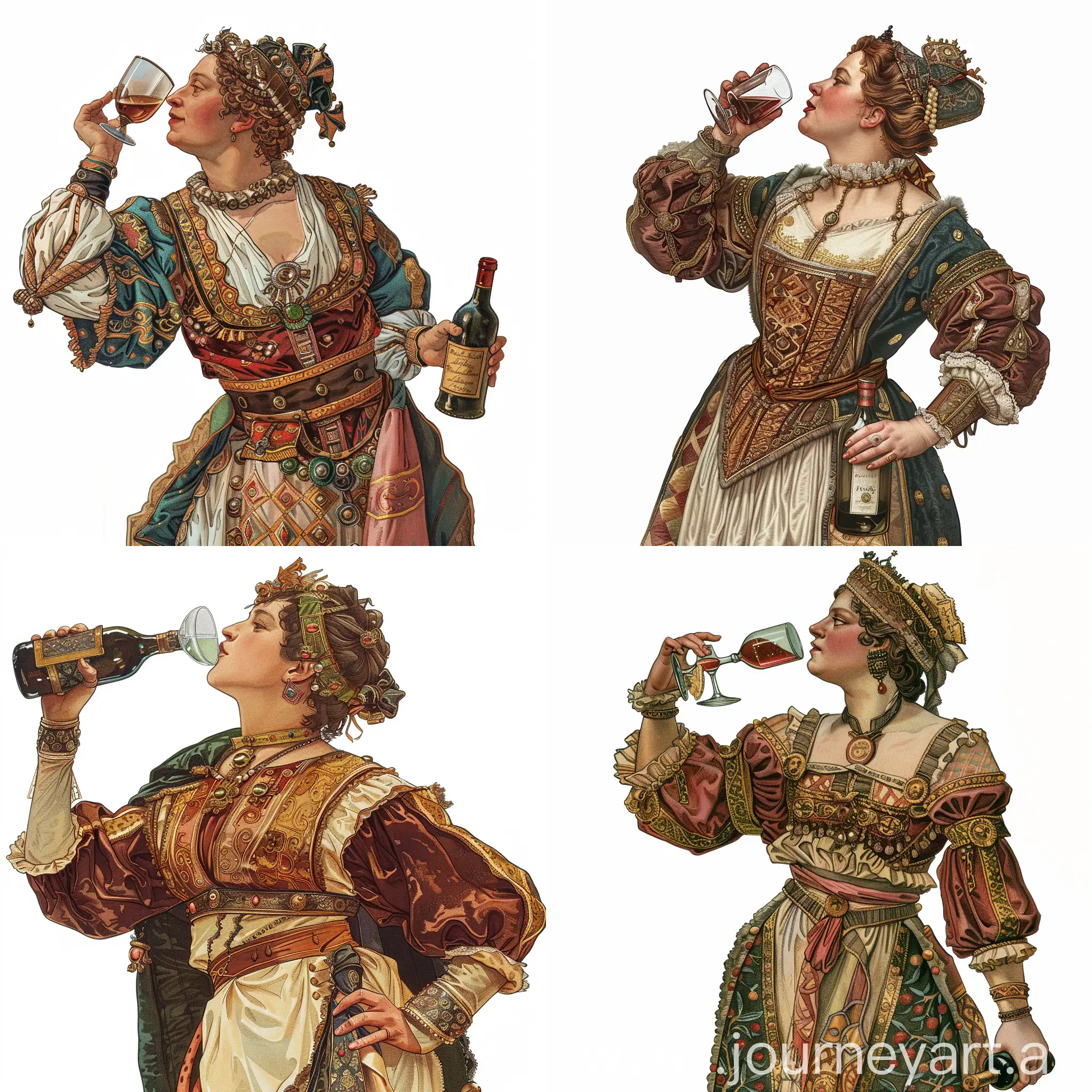 Profile-Portrait-of-an-Austrian-Queen-Enjoying-Wine-in-Rich-Attire