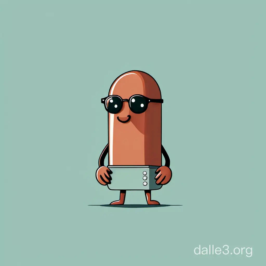 sausage as a cartoon character programmer, minimalism, geek
