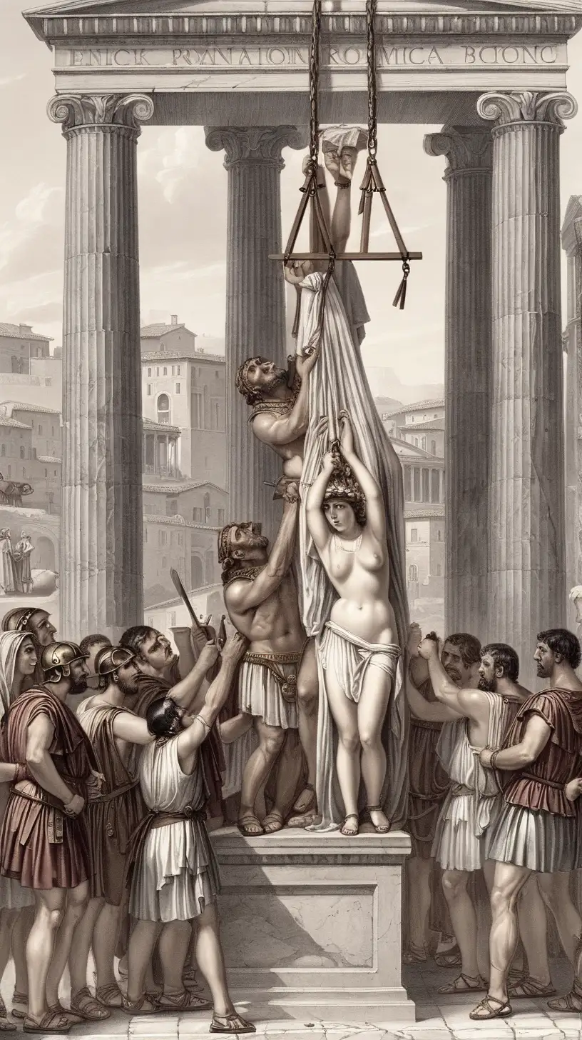 People around a woman executed in ancient Rome
