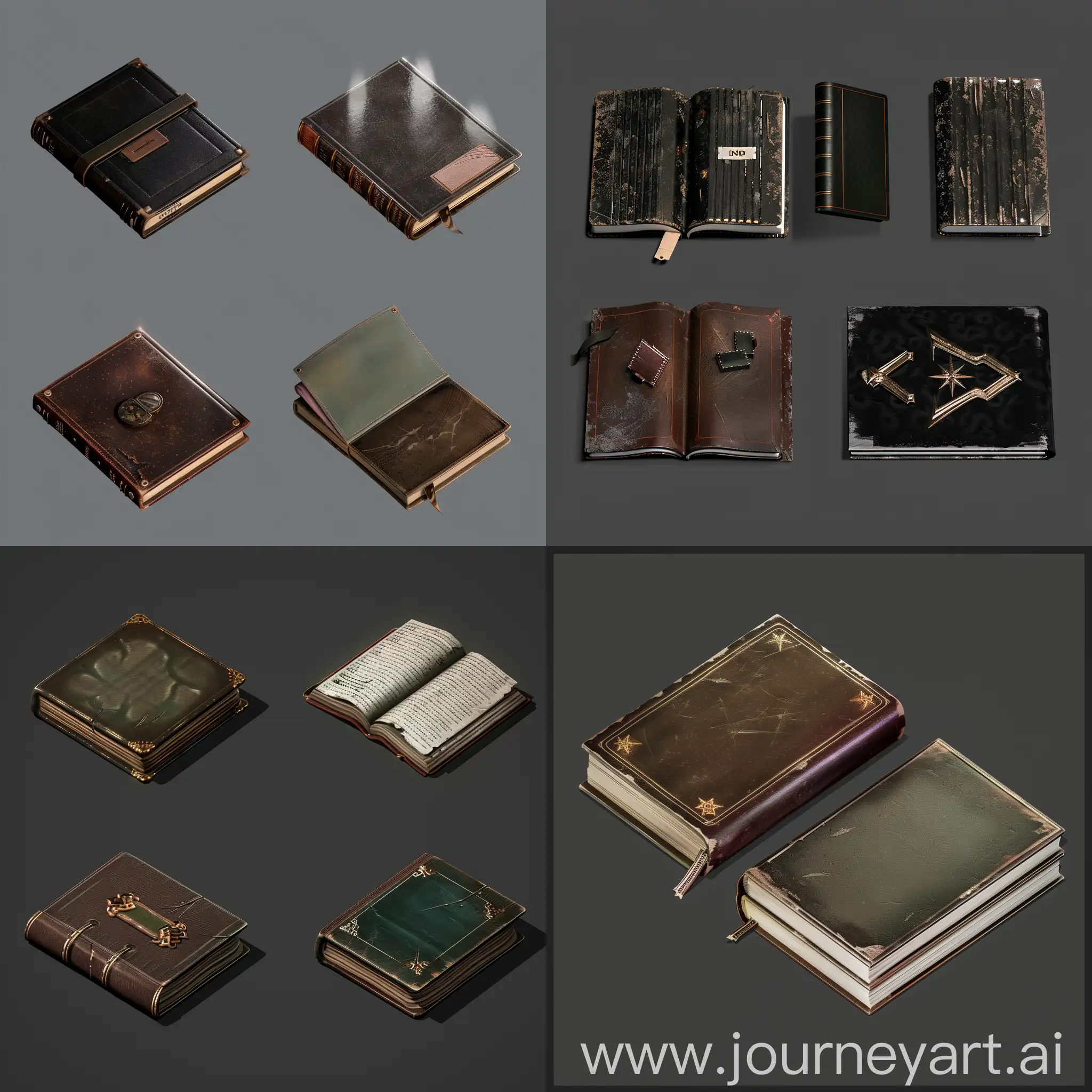 Isometric-Set-of-Old-Worn-Books-with-Shiny-Leather-Covers
