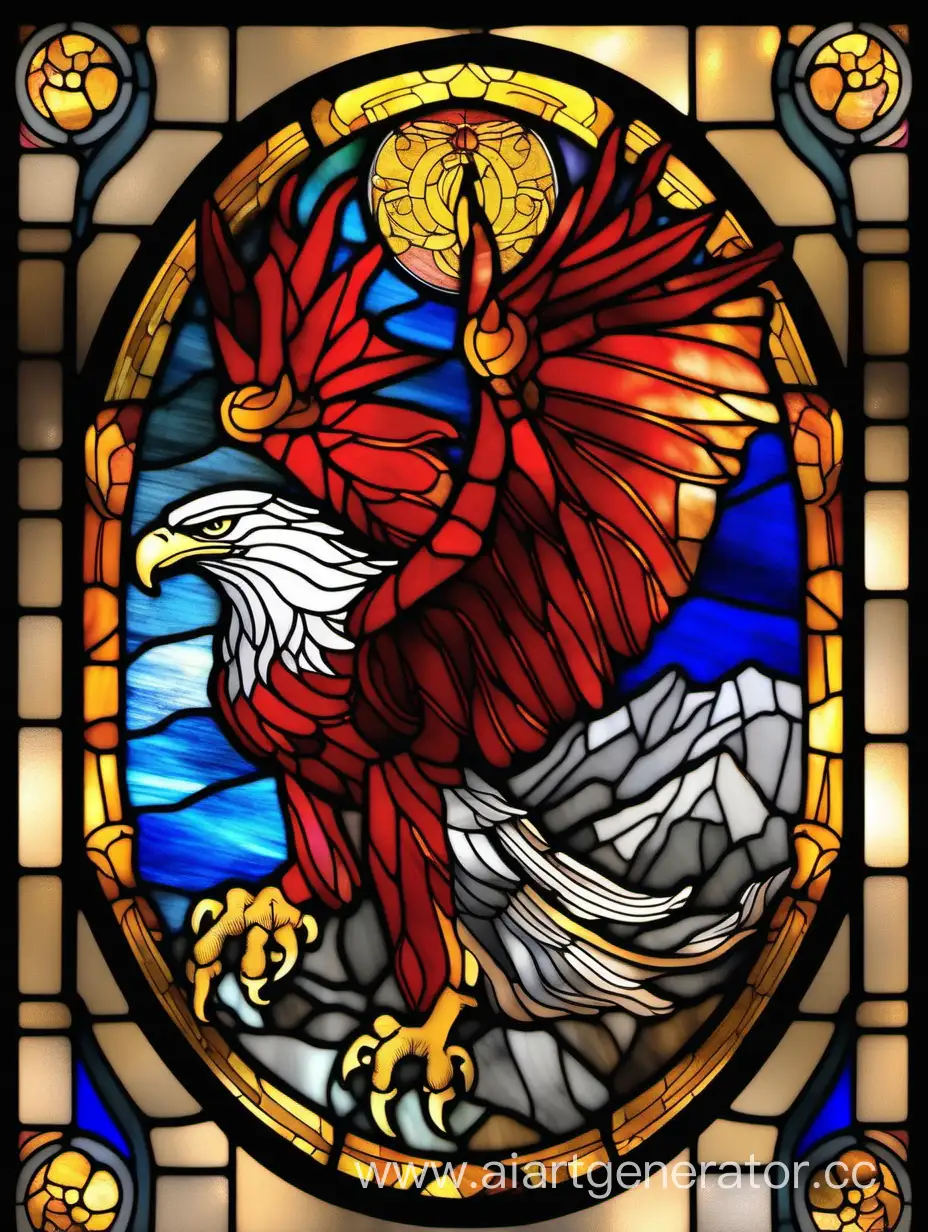 Majestic-Stained-Glass-Art-Featuring-Golden-Eagle-and-Red-Dragon