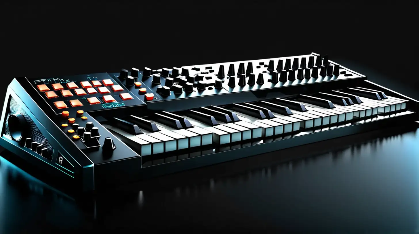 Futuristic Synthesiser Keyboard on Black Background