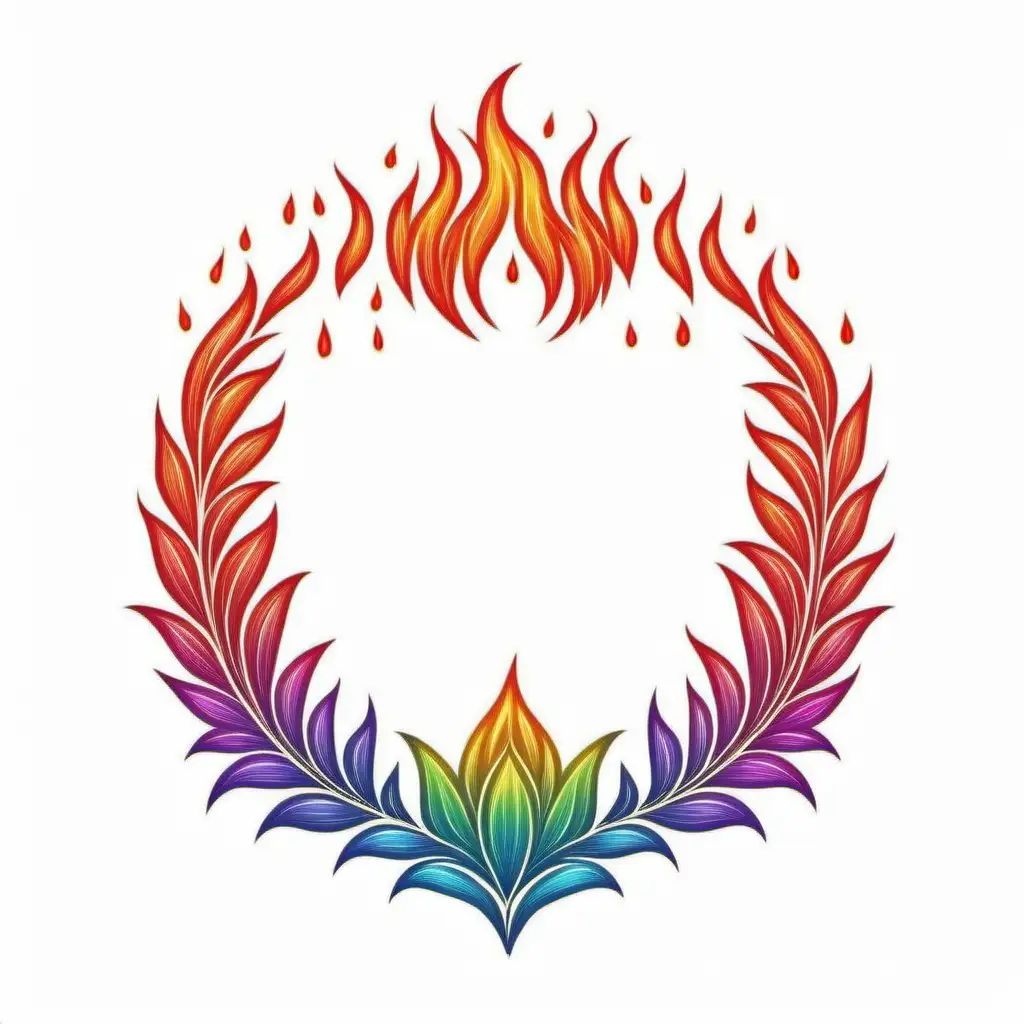 simple icon of a rainbow fire vintage frame, made of border dahlia fire. white background.