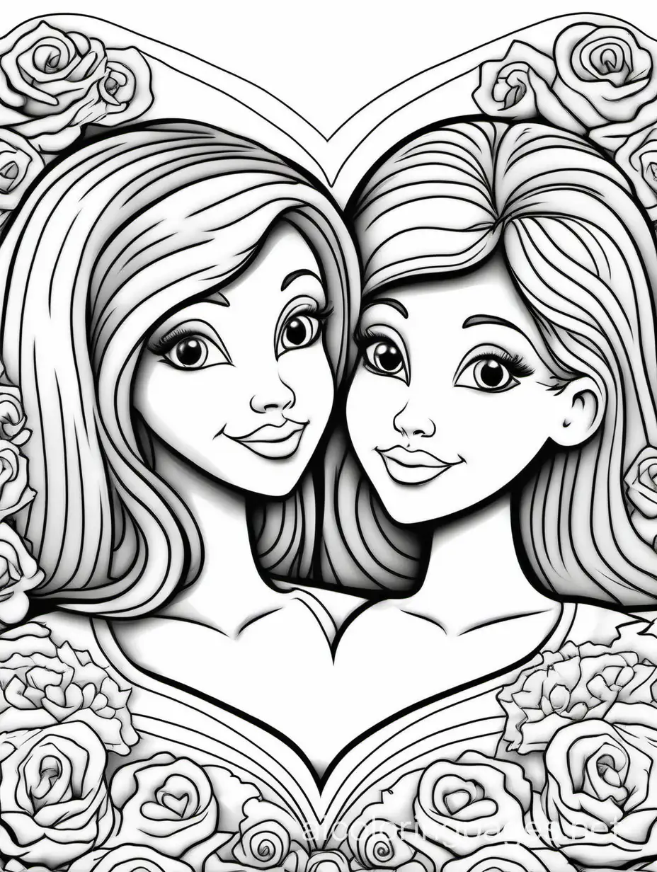   grayscale    vallentine  in love  couple , Coloring Page, black and white, line art, white background, Simplicity, Ample White Space. The background of the coloring page is plain white to make it easy for young children to color within the lines. The outlines of all the subjects are easy to distinguish, making it simple for kids to color without too much difficulty