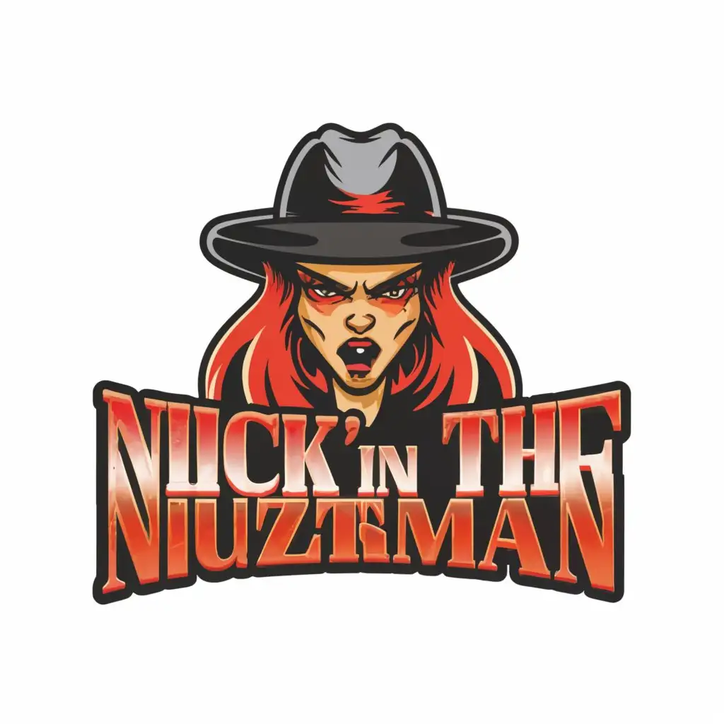 a logo design,with the text "Nick'd  in the Nutzman", main symbol:angry woman logo , firey red and black , evil lady,Moderate,clear background