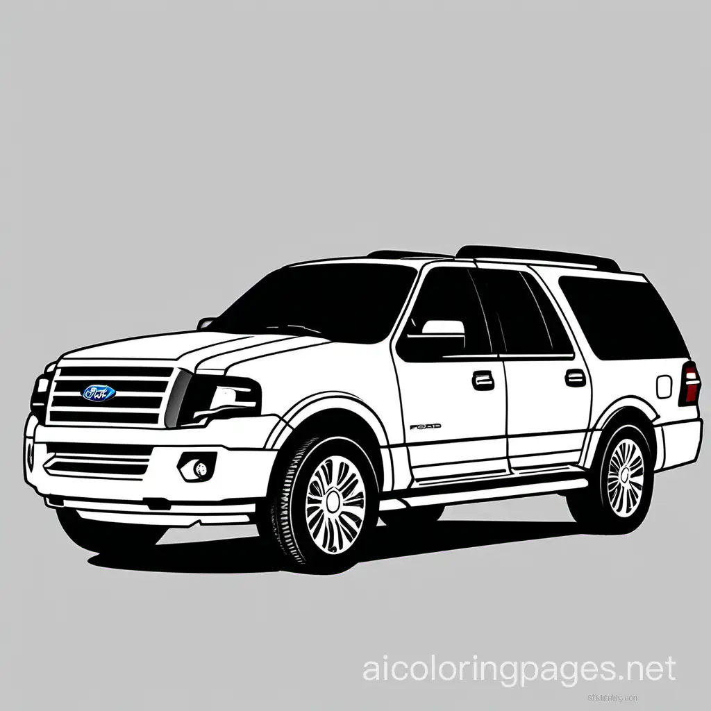 Create a ford expedition 2012 
coloring papers printables for kids, Coloring Page, black and white, line art, white background, Simplicity, Ample White Space. The background of the coloring page is plain white to make it easy for young children to color within the lines. The outlines of all the subjects are easy to distinguish, making it simple for kids to color without too much difficulty