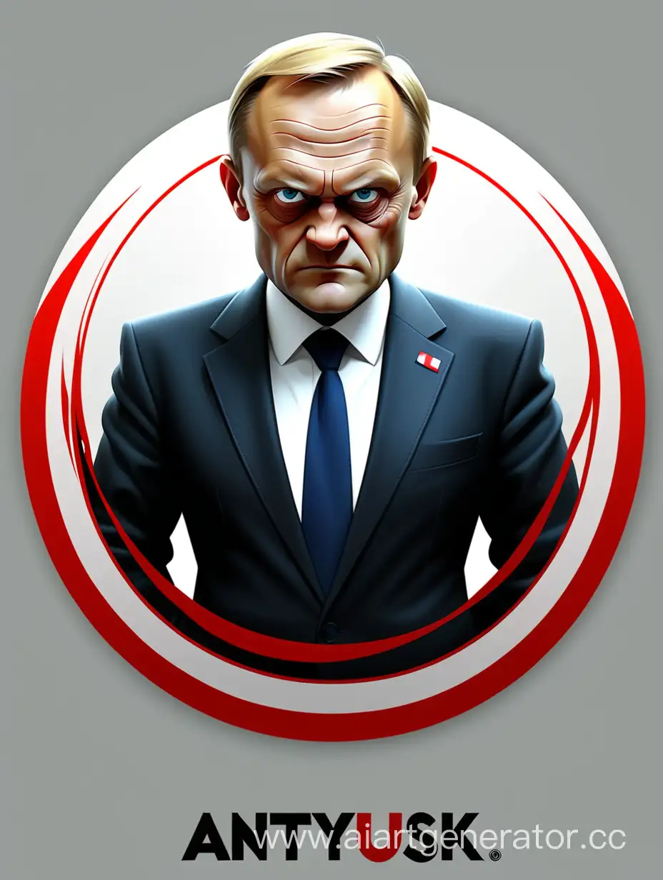 "AntyTusk" animated circle logo with pure anti-Donald Tusk purpose. Create anti Donald Tusk logo. Logo against polish prime minister Donald Tusk.