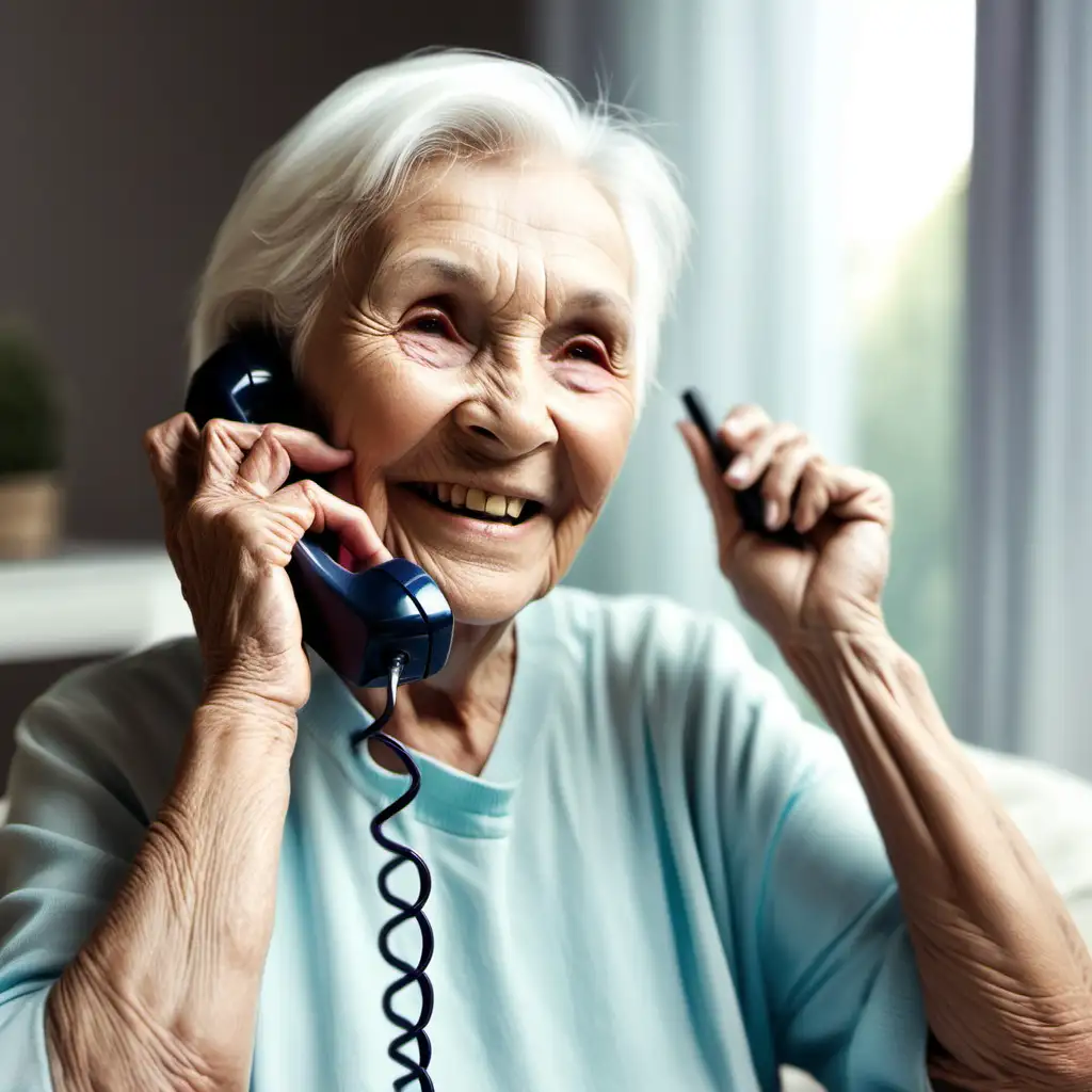 elder woman talking by phone, smiling

