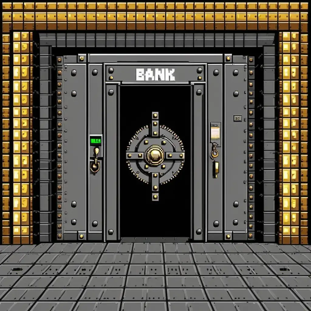 a bank vault door in 8bit graphics style