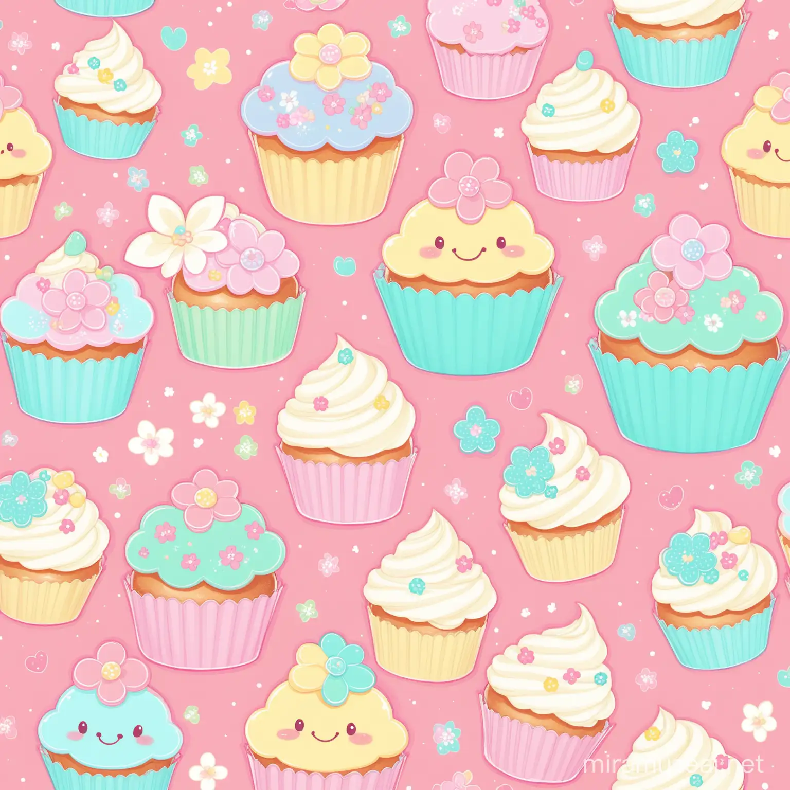 Whimsical Pastel Floral Cupcake with a Smile
