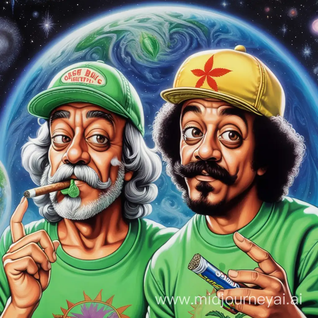 Cheech and Chong Enjoy SpaceTime Bliss with Alien Grey and Giant Weed
