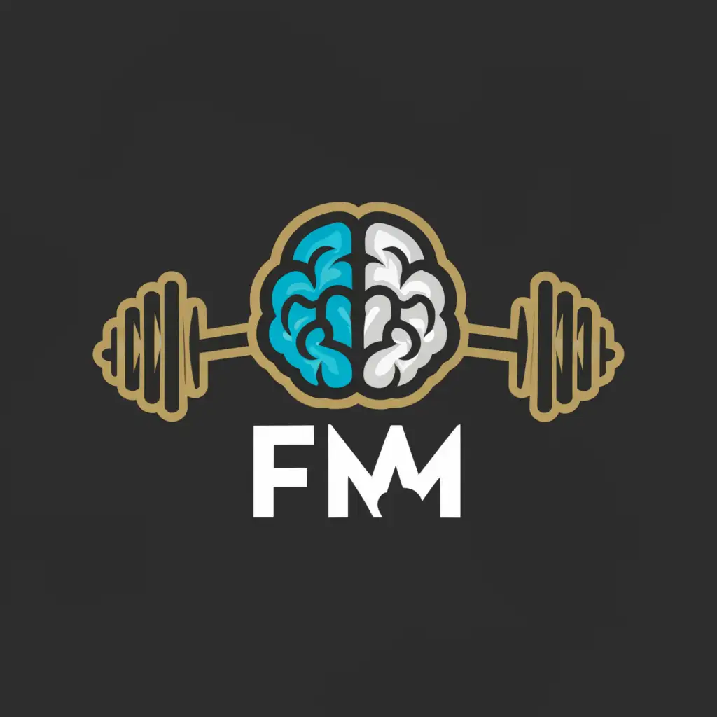 a logo design,with the text "FMM", main symbol:A brain with a dumbell on it.,Moderate,be used in Sports Fitness industry,clear background