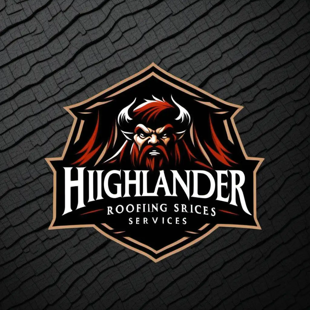 Highlander Roofing Services Logo Design Majestic Highlander Silhouette on Rooftop with Precision Tools