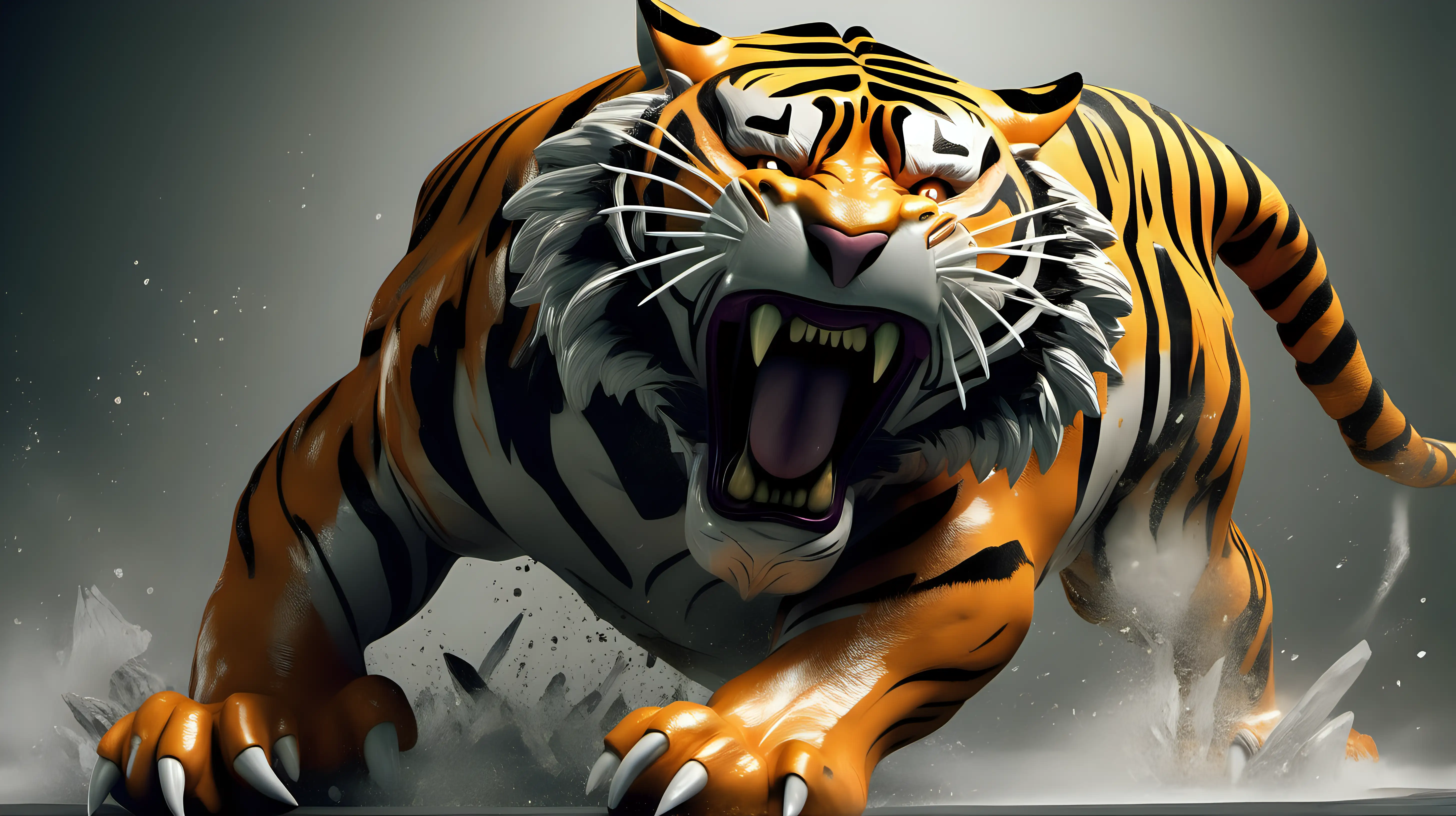 Dynamic Tiger Roaring Magnificent Predator Showing Strength and Ferocity