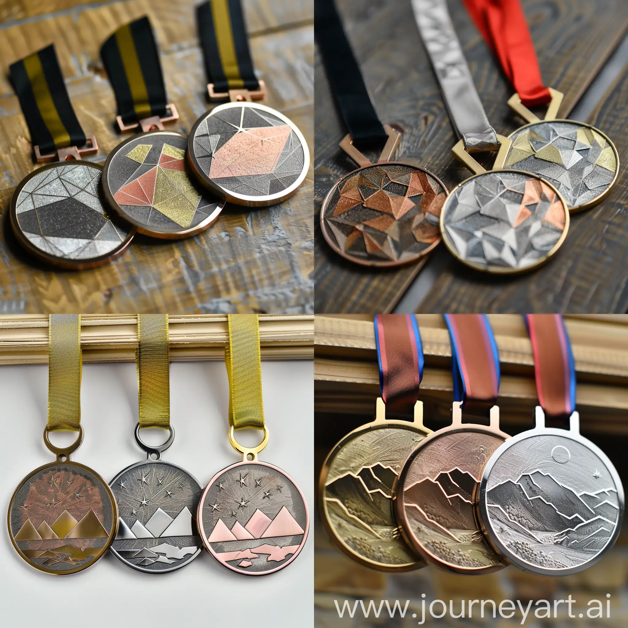 Cross-country race medals, geometric shapes