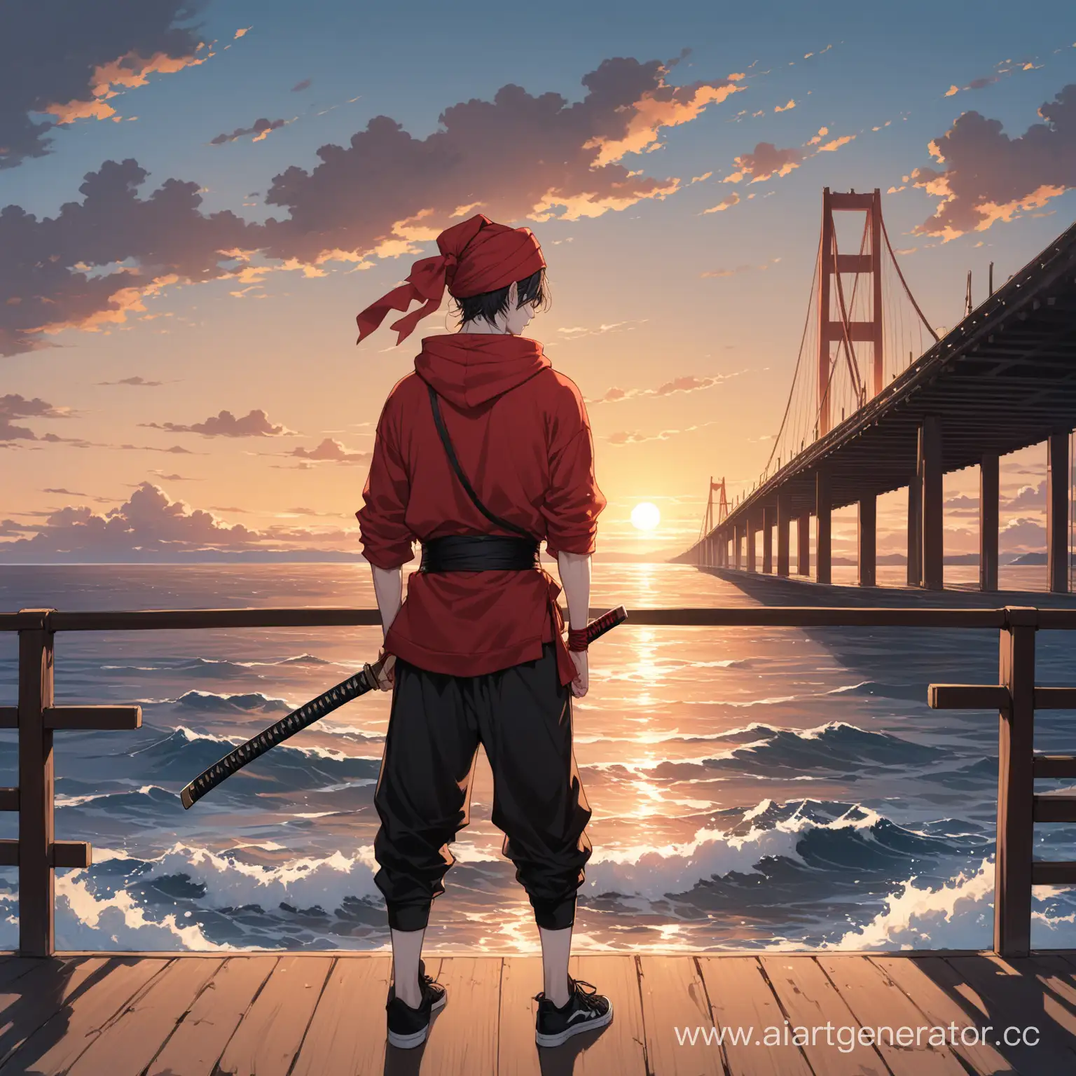 Youthful-Swordsman-at-Dusk-by-the-Sea