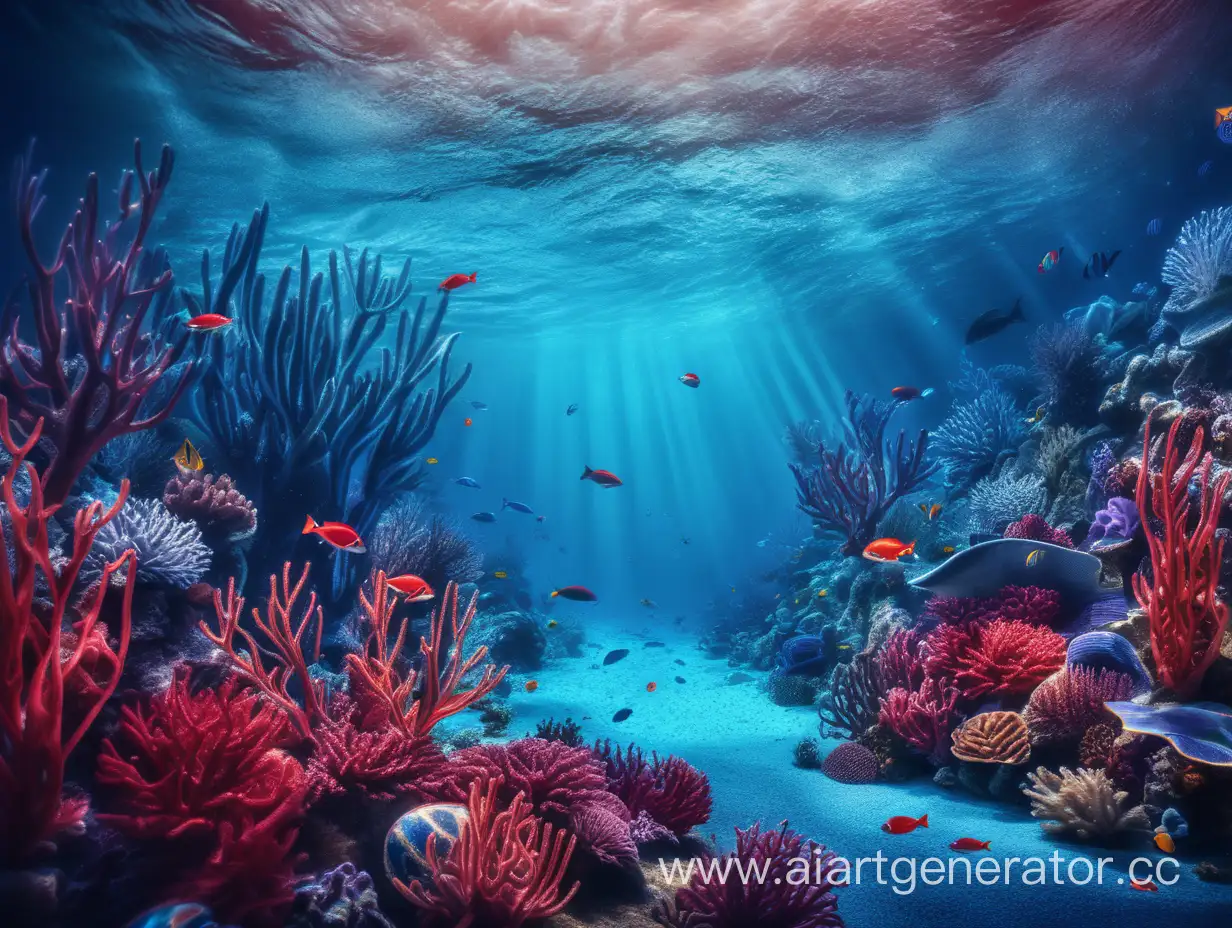 красивое фоновое изображение для стримера с подводной тематикой, контраст между синим и красным цветом