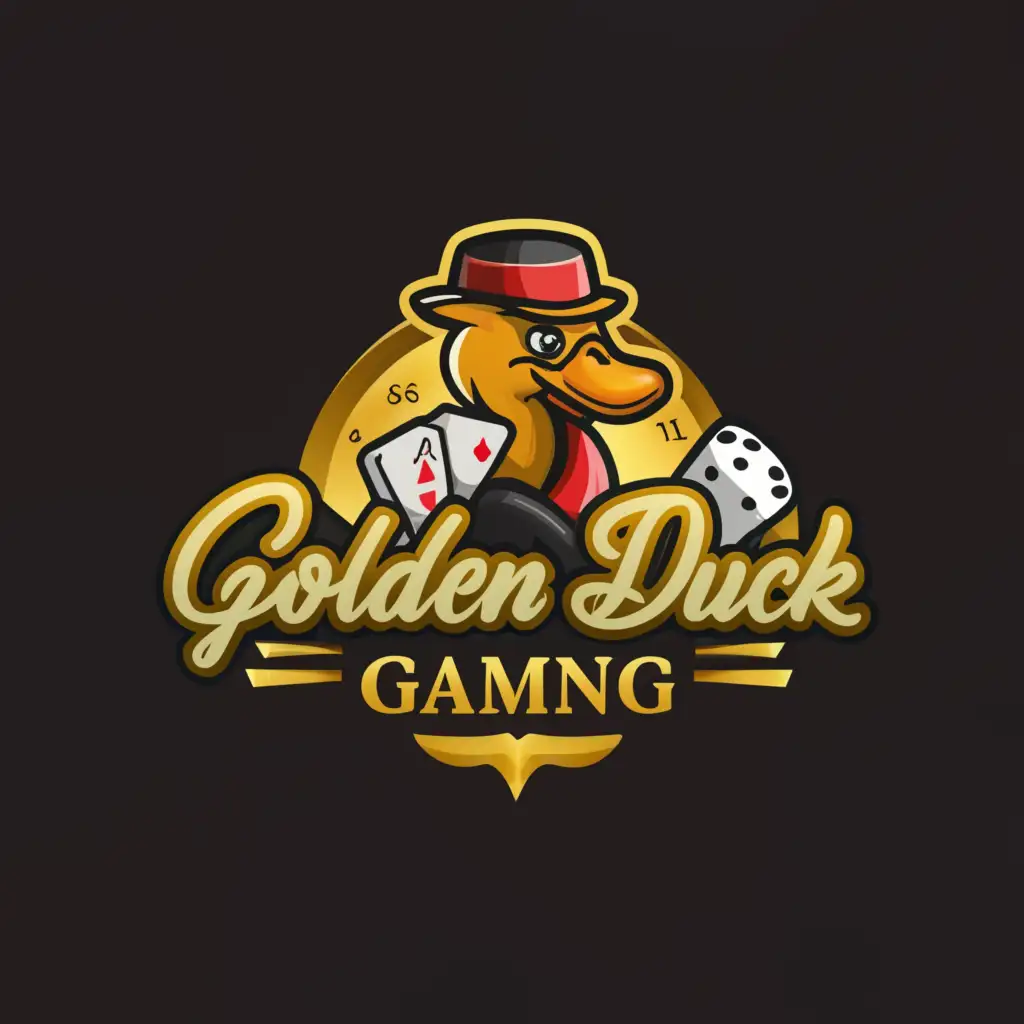 a logo design,with the text "Golden Duck Gaming", main symbol:Duck that play casino, gaming , duck is friendly looking, ,Moderate,clear background
