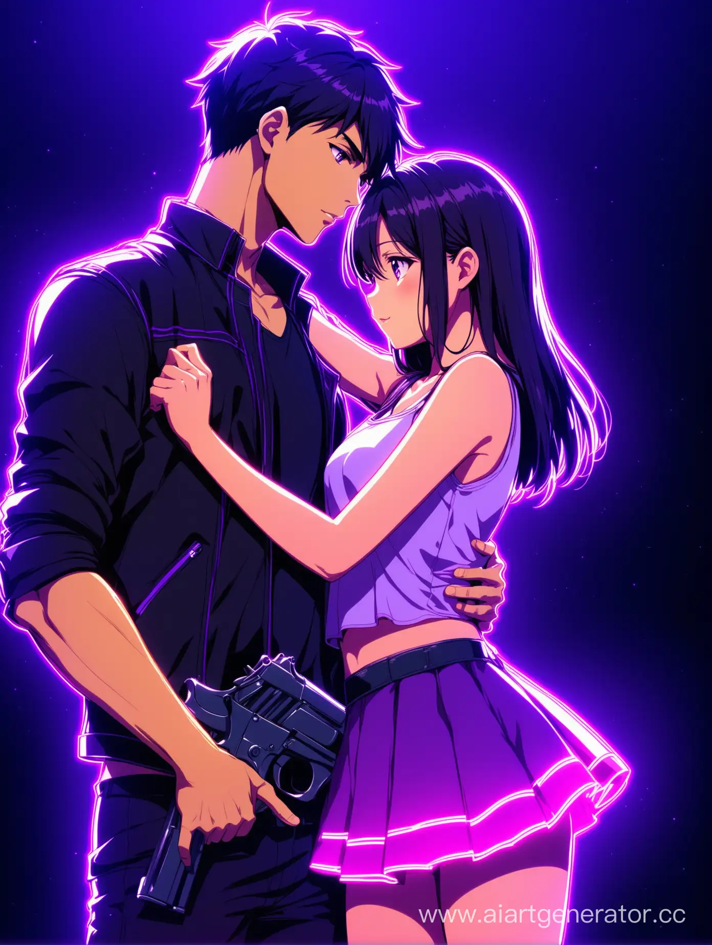 Neon-Anime-Couple-Intense-Love-Under-Purple-Light-with-Gun